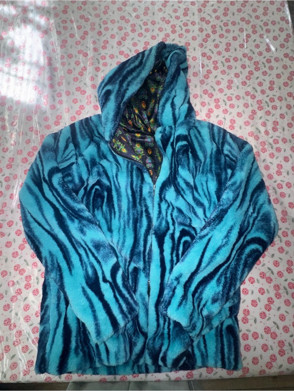 Liquid Dreams Blue Faux Fur Hooded Jacket - Women's Cozy Coat